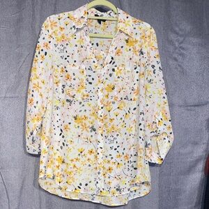 Iz Byer Yellow and Pink Floral Button-Down Shirt